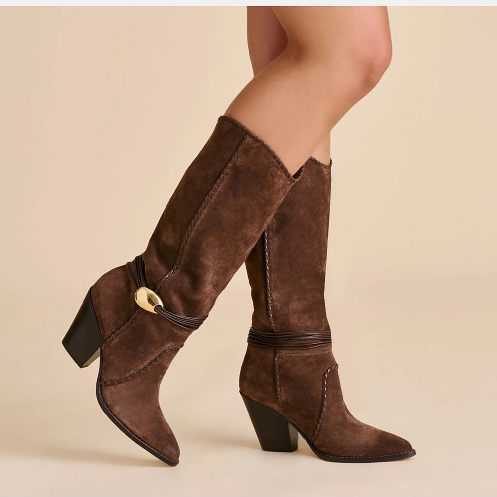 Dolce Vita Jody Boots Dk Brown Suede Heeled Boots 7.5 festival - Picture 10 of 10